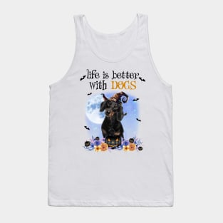 Dachshund Witch Hat Life Is Better With Dogs Halloween Tank Top